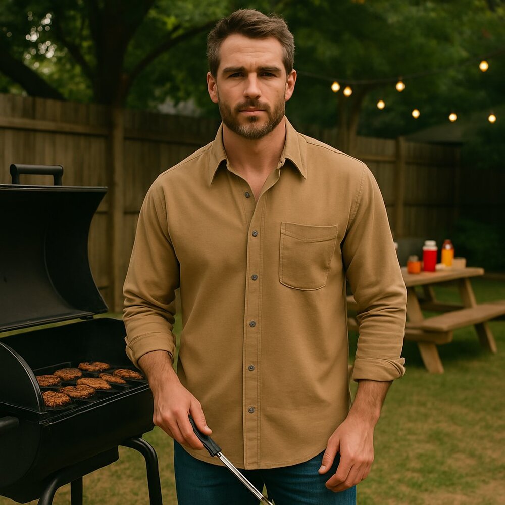 Bill Blass Mens Button down brown earth shade shirt 16.5-34